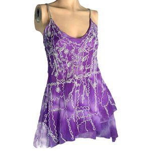 Marciano Women Vivid Purple Camisole Tunic Shiny Silver Embroidery XS